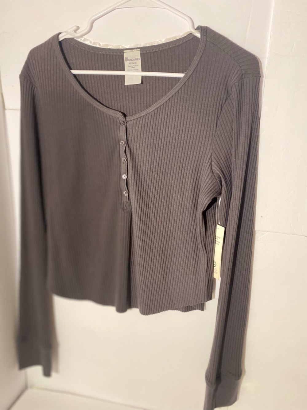 No Boundaries Brown Ribbed Long Sleeve Tee